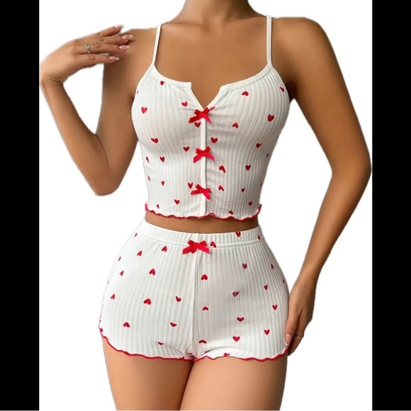 White & Red, Heart, Pajama Set - Picture 5 of 7